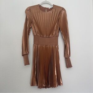 ALC A.L.C. Pleated Long Sleeve Short Mini Dress - Copper - Womens 4